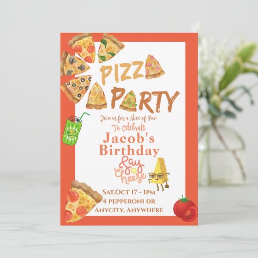 Carte d'invitation Issa Pizza Party (Debout devant)