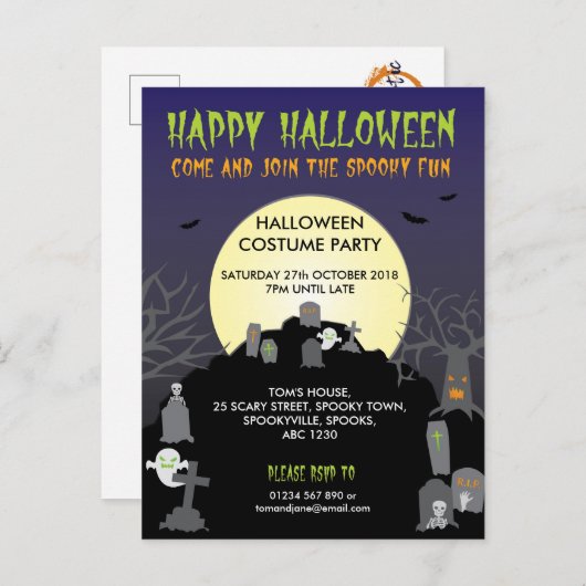 Carte d'invitation 'Joyeux Halloween' (Devant / Derrière)