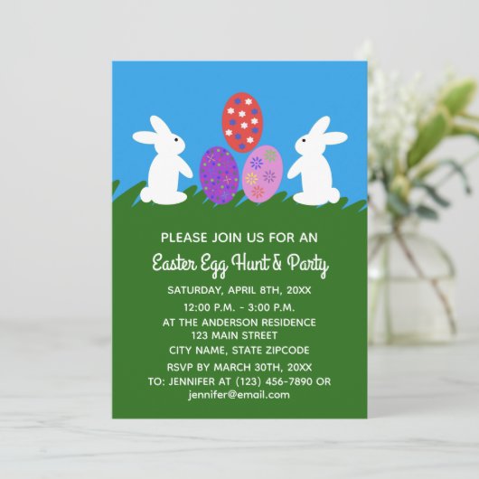 Carte d'invitation Lapin de Pâques #2-2 (Debout devant)