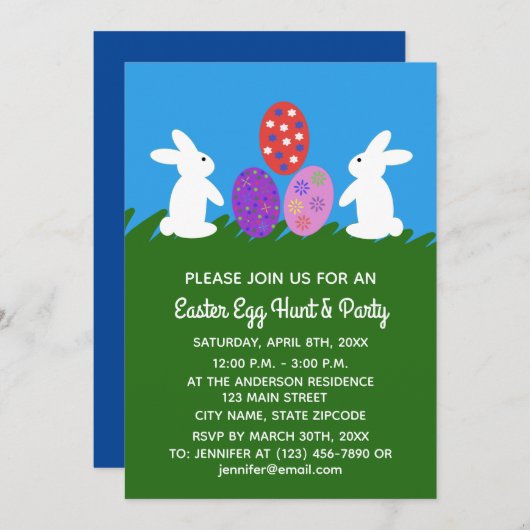 Carte d'invitation Lapin de Pâques #2-2 (Devant / Derrière)