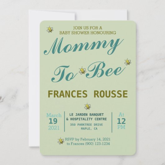 CARTE D'INVITATION MAMAN DEVENUE ABEILLE POUR BABY (Devant)