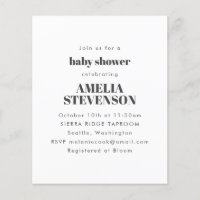 Carte d'invitation minimaliste et blanche pour bab