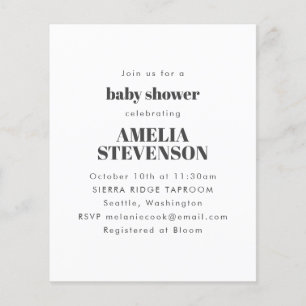 Carte d'invitation minimaliste et blanche pour bab