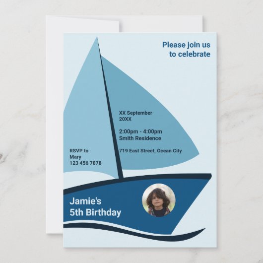 Carte d'invitation moderne 5e anniversaire Bateau (Devant)