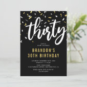 Carte d'invitation moderne noir et or pour les 30  (Debout devant)
