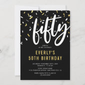 Carte d'invitation moderne noir et or pour les 50  (Devant)