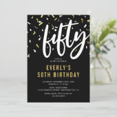 Carte d'invitation moderne noir et or pour les 50  (Debout devant)