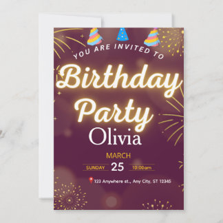 Carte d'invitation moderne pour anniversaire rouge