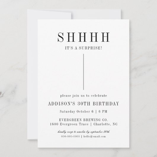 carte d'invitation moderne pour une soirée surpris (Devant)