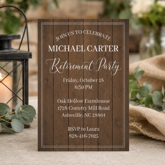 Carte d'invitation moderne rustique pour fête de r