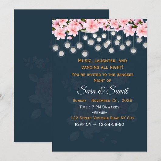 Carte d'invitation modifiable pour la soirée Sange (Devant / Derrière)