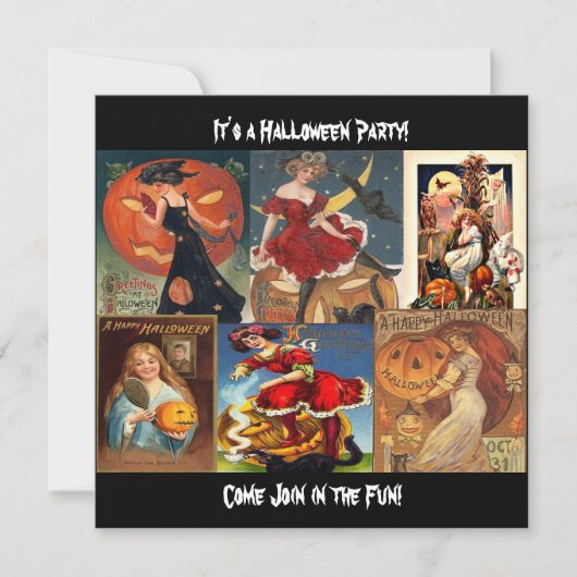 Carte d'invitation Montage Femmes Halloween vintag (Devant)