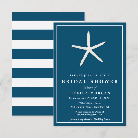 Carte d'invitation Nautical Starfish Bridal (Devant / Derrière)