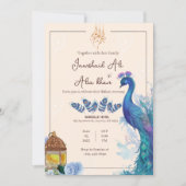 carte d'invitation Nikkah paon musulman illustré (Devant)