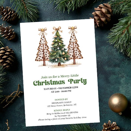 Carte d'invitation Noël arbre imprimé léopard tons