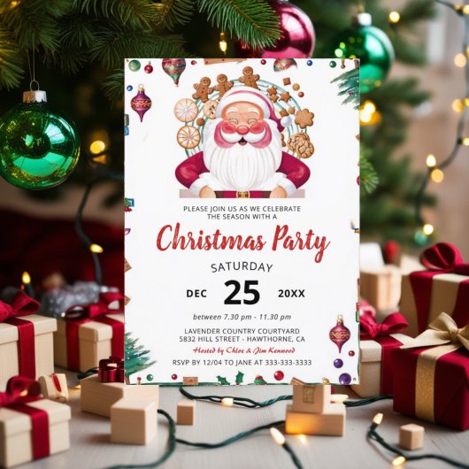 Carte d'invitation Noël Père Noël Watercolor