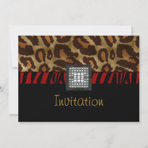 Carte d'invitation Noir Blanc Animal Sauvage Ceint