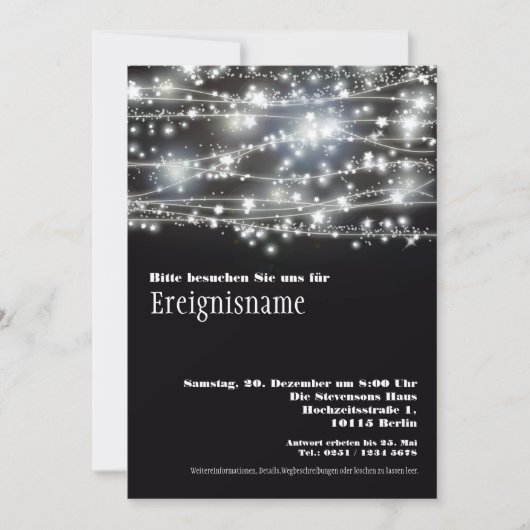 Carte d'invitation noire et blanche de la fête de  (Devant)