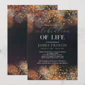 Carte d'invitation noire et dorée pour la célébrat (Devant / Derrière)