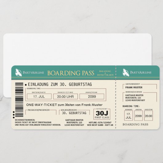 Carte d'invitation originale pour les 30 ans (Devant / Derrière)