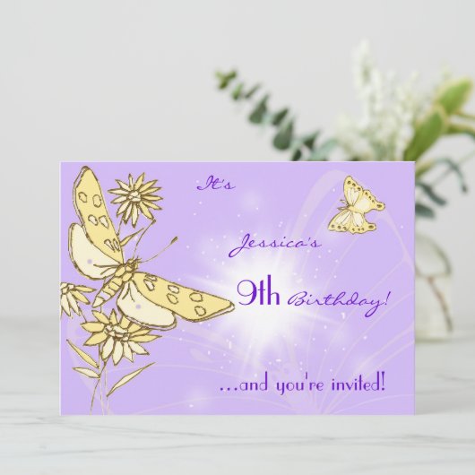 Carte d'invitation Papillon pêche pourpre (Debout devant)