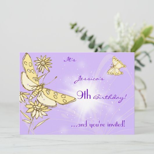 Carte d'invitation Papillon pêche pourpre (Debout devant)