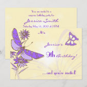 Carte d'invitation Papillon Violet Pêche (Devant / Derrière)