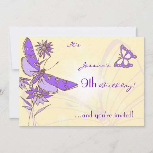 Carte d'invitation Papillon Violet Pêche (Devant)
