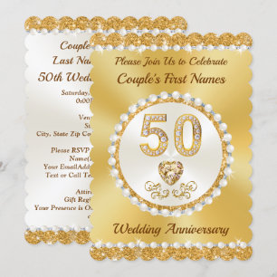 Carte d'invitation Personnalisée Dorée, 50e Annive