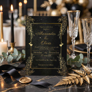 Carte d'invitation personnalisée noire et or de lu
