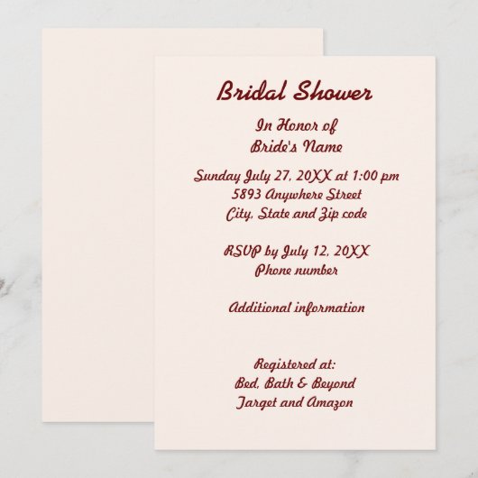 Carte d'invitation personnalisée pour la douche nu (Devant / Derrière)