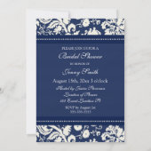 Carte d'invitation photo Blue Damask Bridal Shower (Dos)