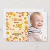 Carte d'invitation photo Daisy Flower, premier ann (Devant)