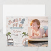 Carte d'invitation photo d'anniversaire du surf (Devant / Derrière)