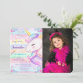 Carte d'invitation photo d'anniversaire licorne ma (Debout devant)