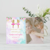 Carte d'invitation photo de ballerine jumelles (Debout devant)