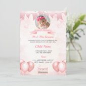 Carte d'invitation photo pour bébé berceau rose (Debout devant)