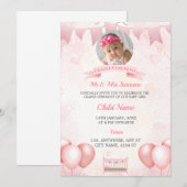 Carte d'invitation photo pour bébé berceau rose (Devant / Derrière)