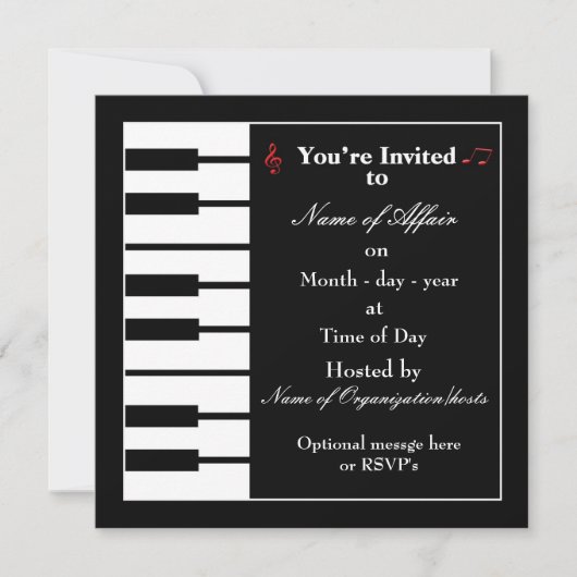 Carte d'invitation Piano note (Devant)