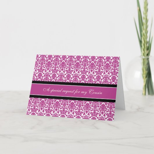Carte d'invitation Pink Damask Cousin Bridesmaid (Devant)