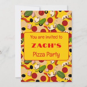 Carte d'invitation Pizza Party dessin animé