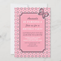 Carte d'invitation Points roses et Papillon