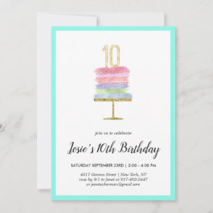 Carte d'invitation pour 10e anniversaire Gâteau Ar
