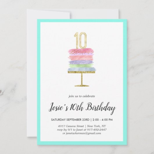 Carte d'invitation pour 10e anniversaire Gâteau Ar (Devant)