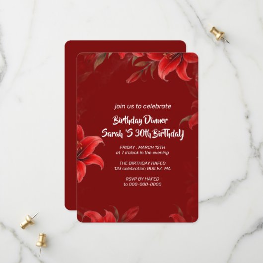 Carte d'invitation pour 30 ans modèle numérique d' (Devant/Arrière en situation)