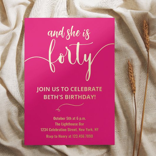 Carte d'invitation pour 40 ans avec calligraphie é