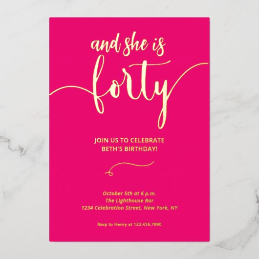 Carte d'invitation pour 40 ans avec calligraphie é (Recto)