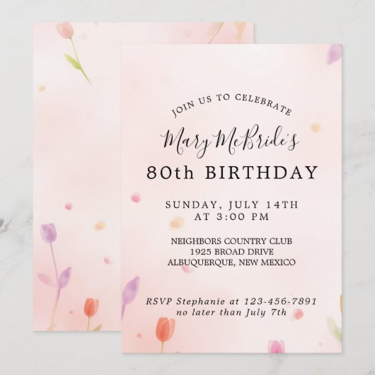 Carte d'invitation pour 80e anniversaire (Devant / Derrière)