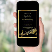 Carte d'invitation pour anniversaire noir or notes