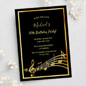 Carte d'invitation pour anniversaire noir or notes